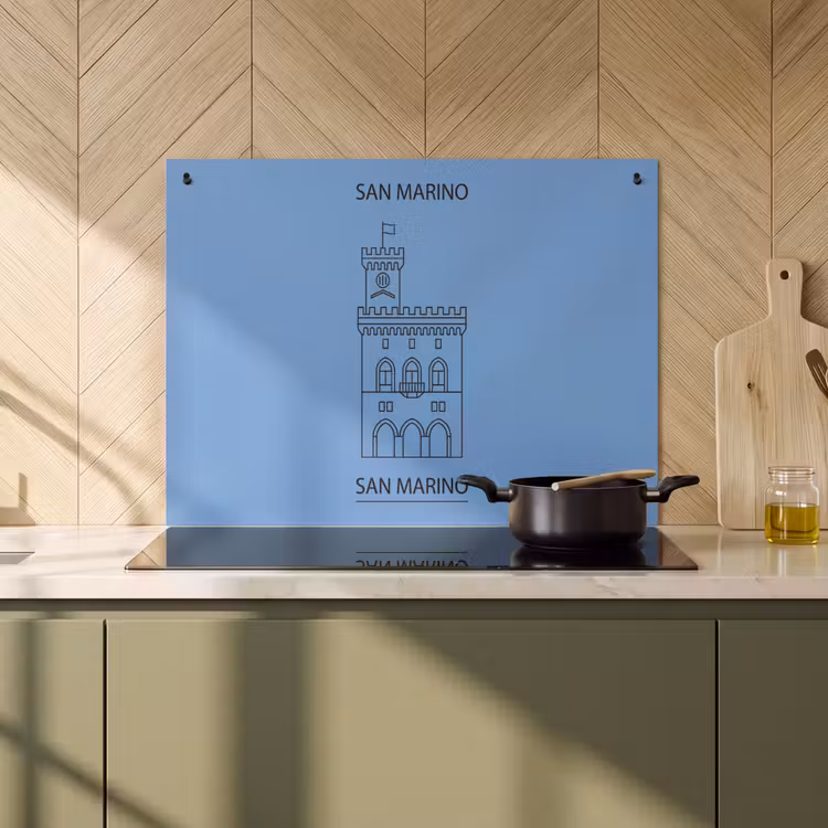 Gebouw - San Marino - Architectuur - Lijntekening - Blauw Inductie beschemer met haakjes klein -sfeer2