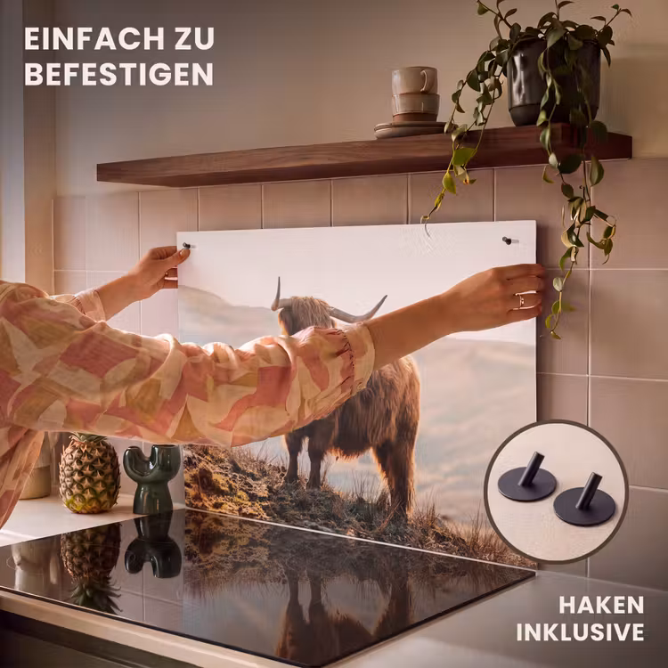 2-in-1 Herdabdeckplatte & Spritzschutz - Gelassenheit im Hochland - Hooglandse Sereniteit Inductie beschemer met haakjes klein