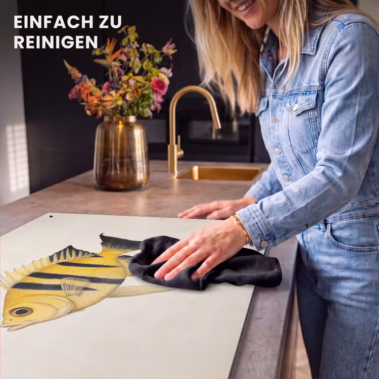 2-in-1 Herdabdeckplatte & Spritzschutz - Gelb - Fisch - Streifen - Tropisch - Geel - Vis - Strepen - Tropisch Inductie beschemer met haakjes klein