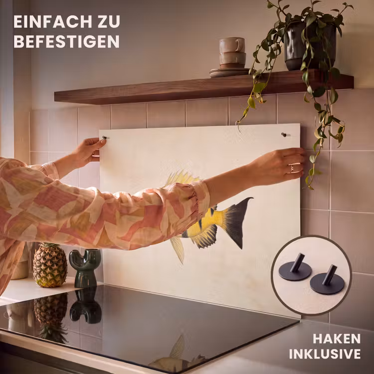 2-in-1 Herdabdeckplatte & Spritzschutz - Gelb - Fisch - Streifen - Tropisch - Geel - Vis - Strepen - Tropisch Inductie beschemer met haakjes klein