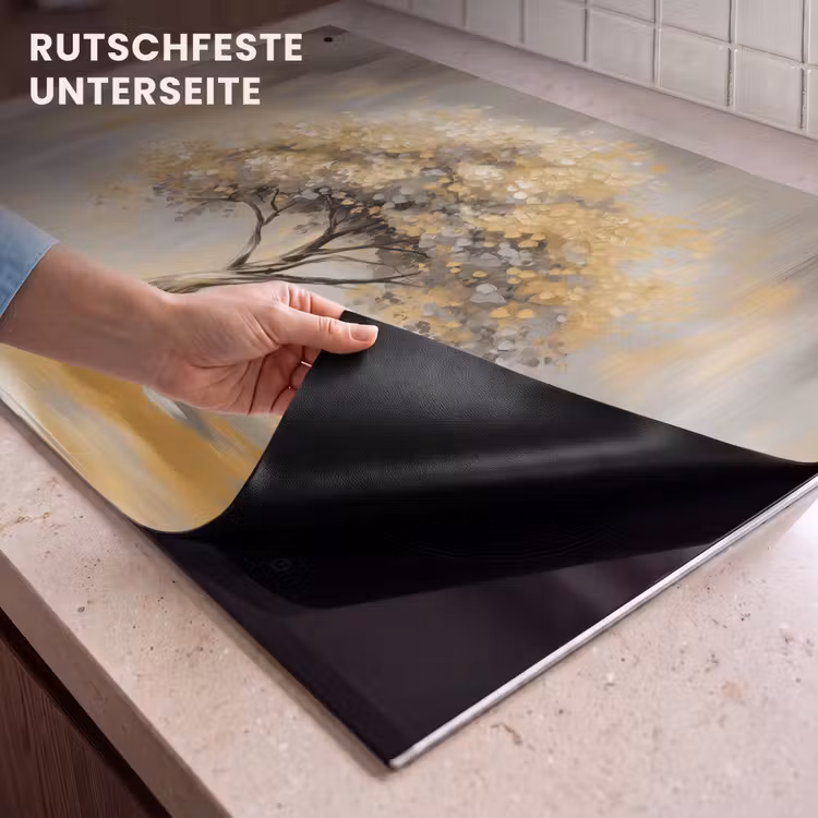 2-in-1 Herdabdeckplatte & Spritzschutz - Gemälde - Baum - Abstrakt - Blätter - Schilderij - Boom - Abstract - Bladeren Inductie beschemer met haakjes klein