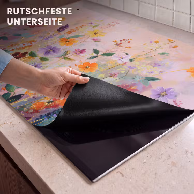 2-in-1 Herdabdeckplatte & Spritzschutz - Gemälde - Blumen - Abstrakt - Farbenfroh - Schilderij - Bloemen - Abstract - Kleurrijk Inductie beschemer met haakjes klein
