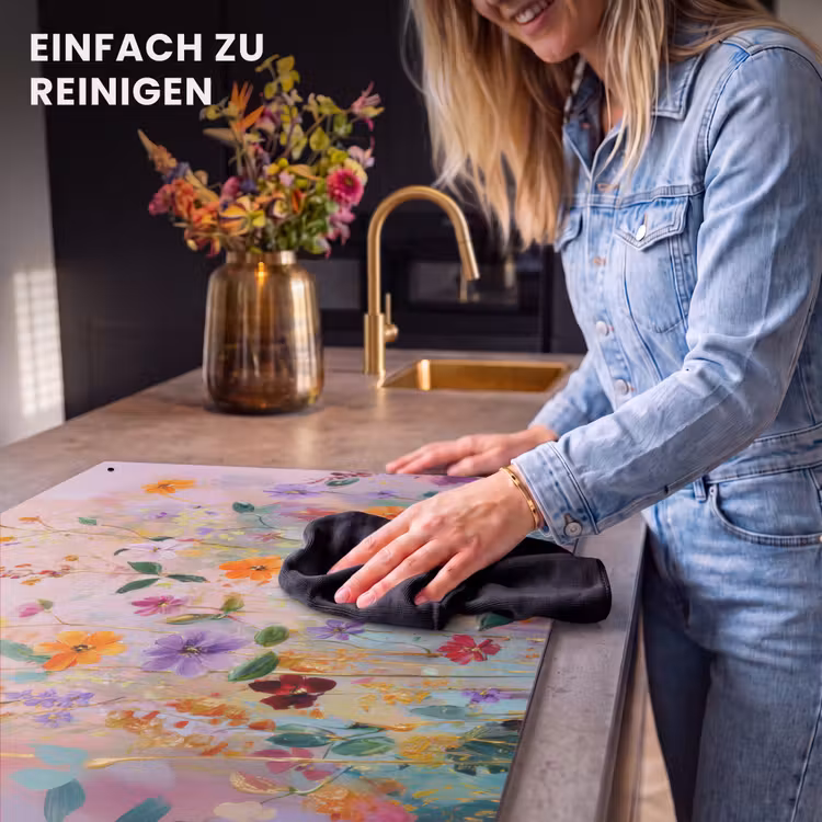 2-in-1 Herdabdeckplatte & Spritzschutz - Gemälde - Blumen - Abstrakt - Farbenfroh - Schilderij - Bloemen - Abstract - Kleurrijk Inductie beschemer met haakjes klein