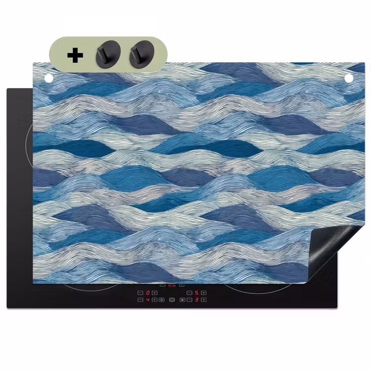 Getekend - Blauw - Wit - Golvend - Streepjes Inductie beschemer met haakjes klein 777 -3d