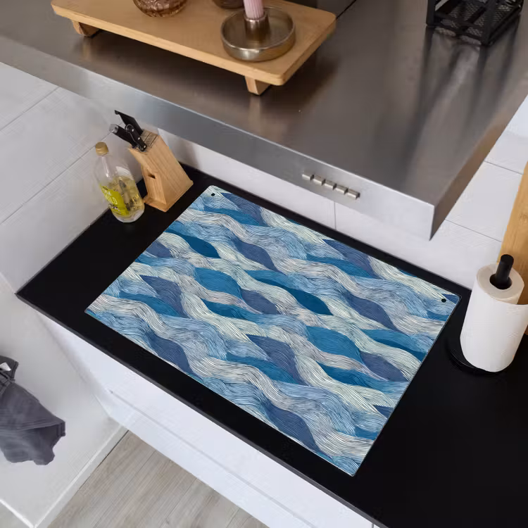 Getekend - Blauw - Wit - Golvend - Streepjes Inductie beschemer met haakjes klein 777 -sfeer1