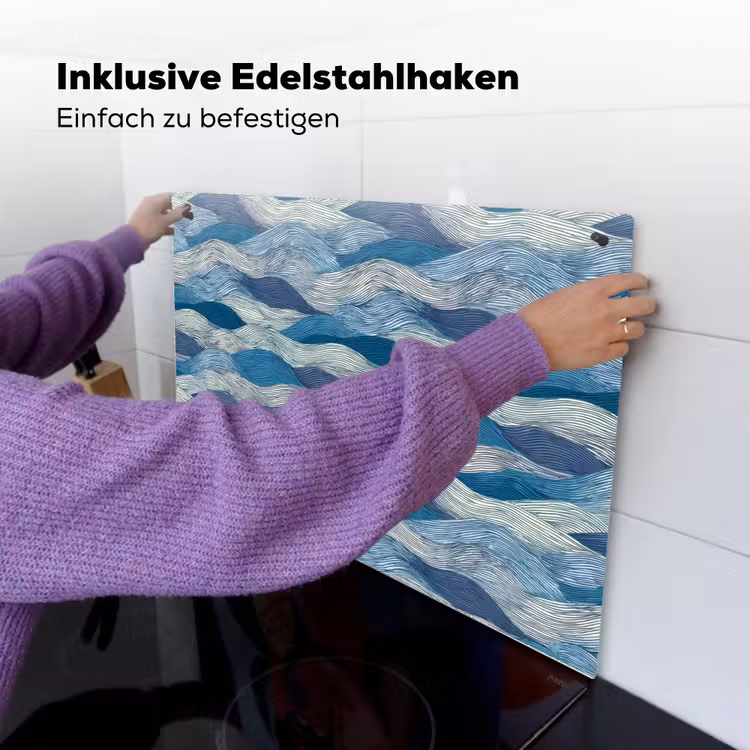 Getekend - Blauw - Wit - Golvend - Streepjes Inductie beschemer met haakjes klein 777 -ky-ophangen-de