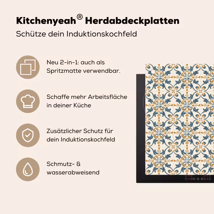 Patroon - Klassiek - Kleurrijk Inductie beschemer met haakjes klein 777 -ky-usp-de