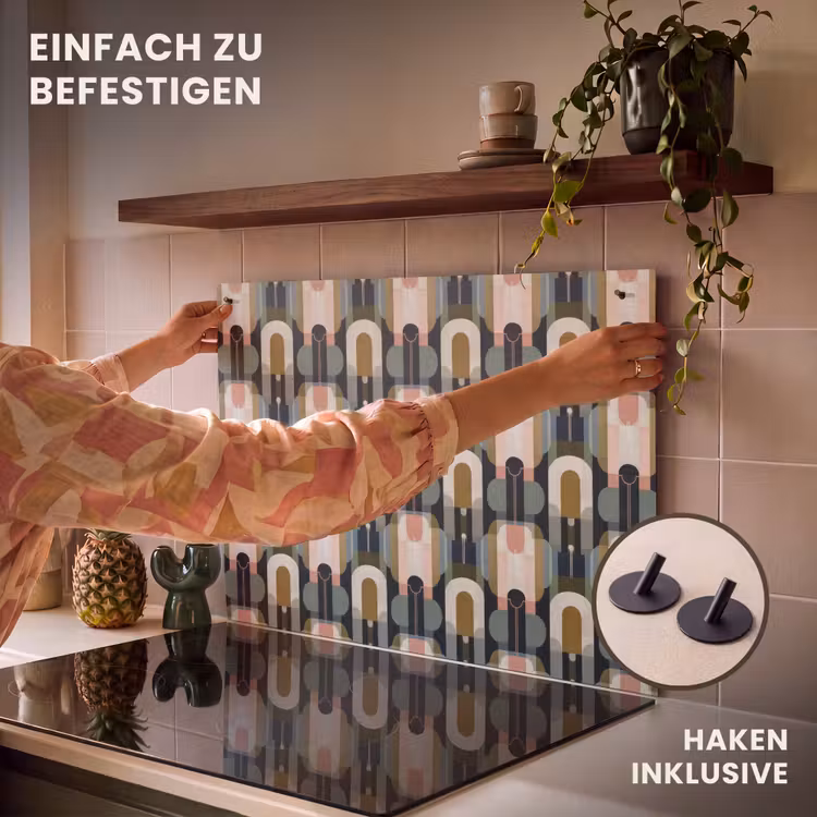 2-in-1 Herdabdeckplatte & Spritzschutz - Geografisch - Modern - Farbenfroh - Geografisch - Modern - Kleurrijk Inductie beschemer met haakjes klein 777