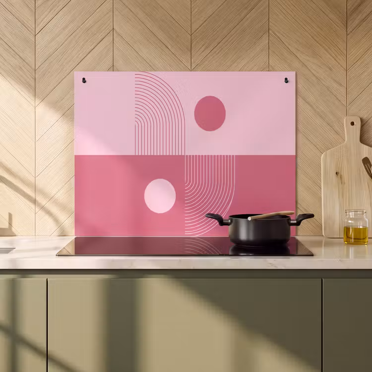 Geometrie - Patroon - Abstract - Roze - Modern Inductie beschemer met haakjes klein -sfeer2