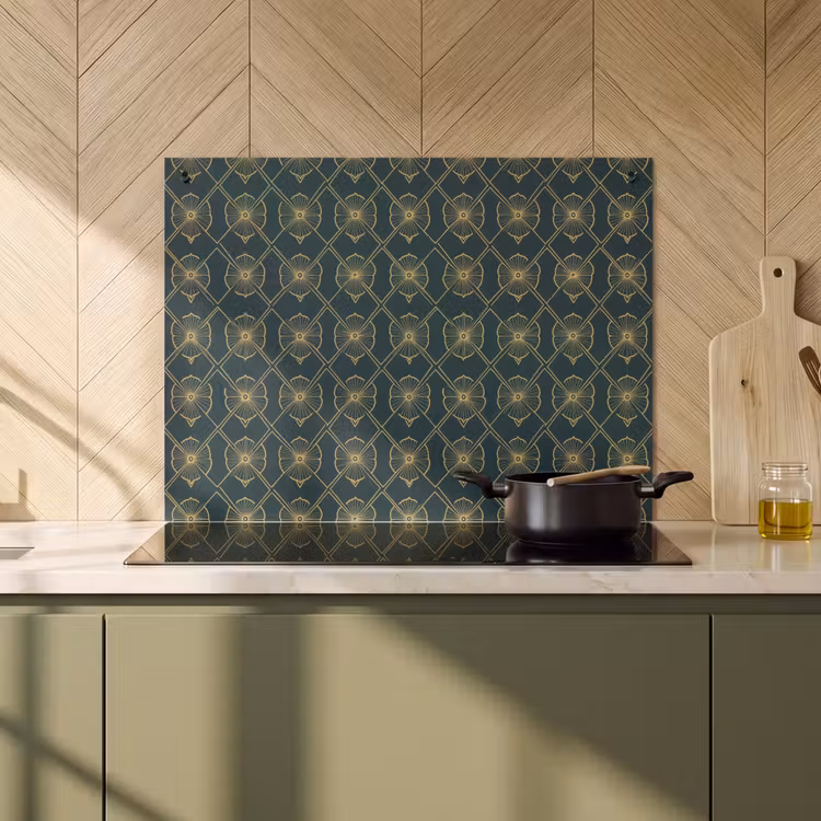 2-in-1 Herdabdeckplatte & Spritzschutz - Geometrisch - Elegant - Grün - Geometrisch - Elegant - Groen Inductie beschemer met haakjes klein 777