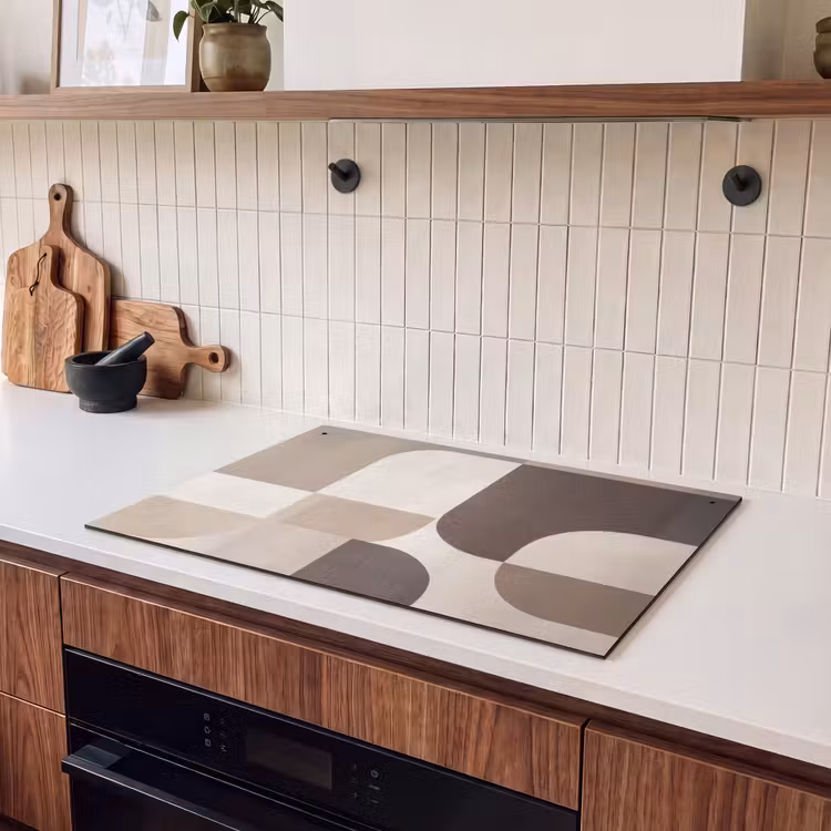 2-in-1 Herdabdeckplatte & Spritzschutz - Geometrisch - Gewebte Struktur - Modern - Geometrisch - Geweven structuur - Modern Inductie beschemer met haakjes klein