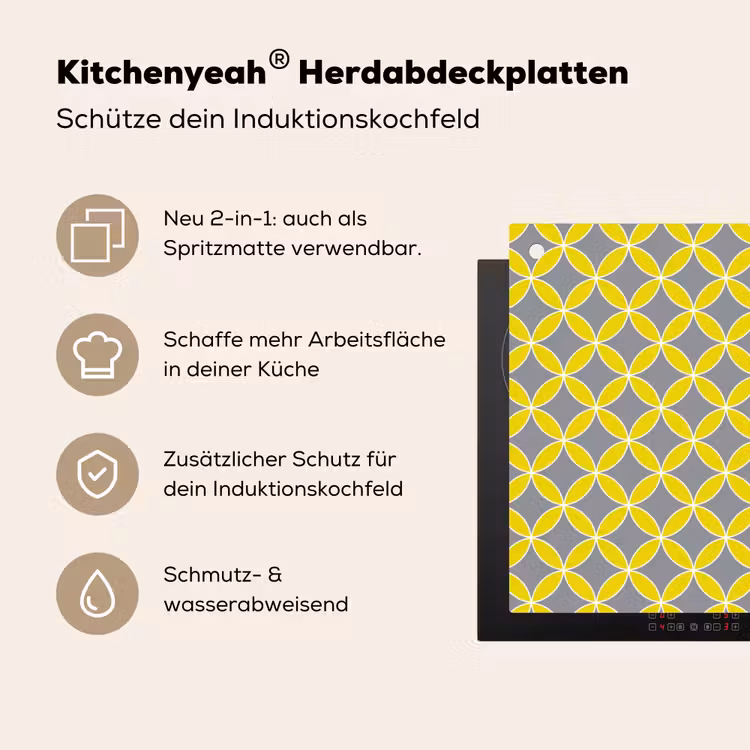 Geometrisch - Cirkels - Modern - Grijs - Geel Inductie beschemer met haakjes klein 777 -ky-usp-de