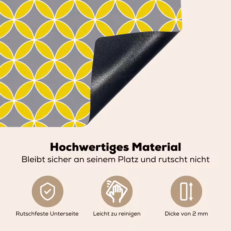 Geometrisch - Cirkels - Modern - Grijs - Geel Inductie beschemer met haakjes klein 777 -ky-onderkant-de