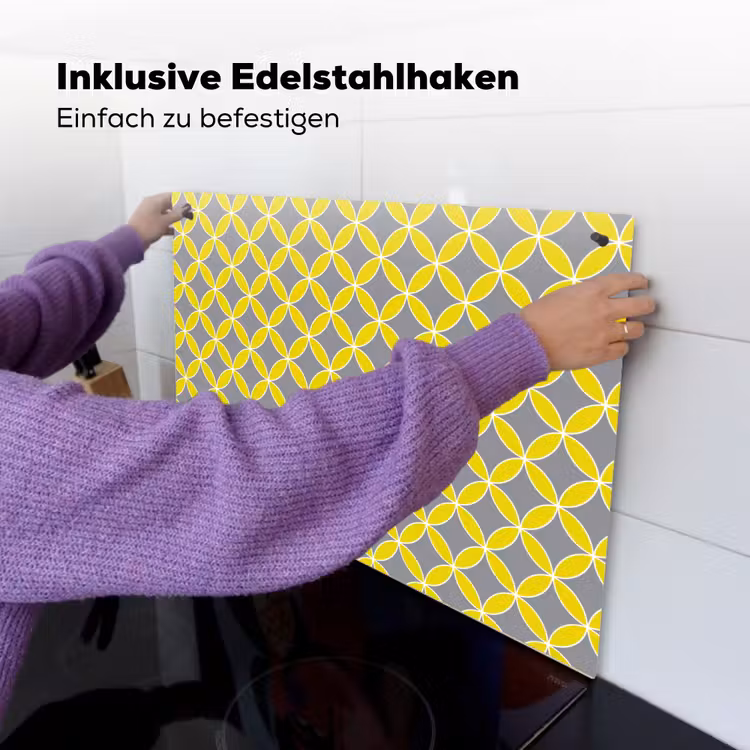 Geometrisch - Cirkels - Modern - Grijs - Geel Inductie beschemer met haakjes klein 777 -ky-ophangen-de