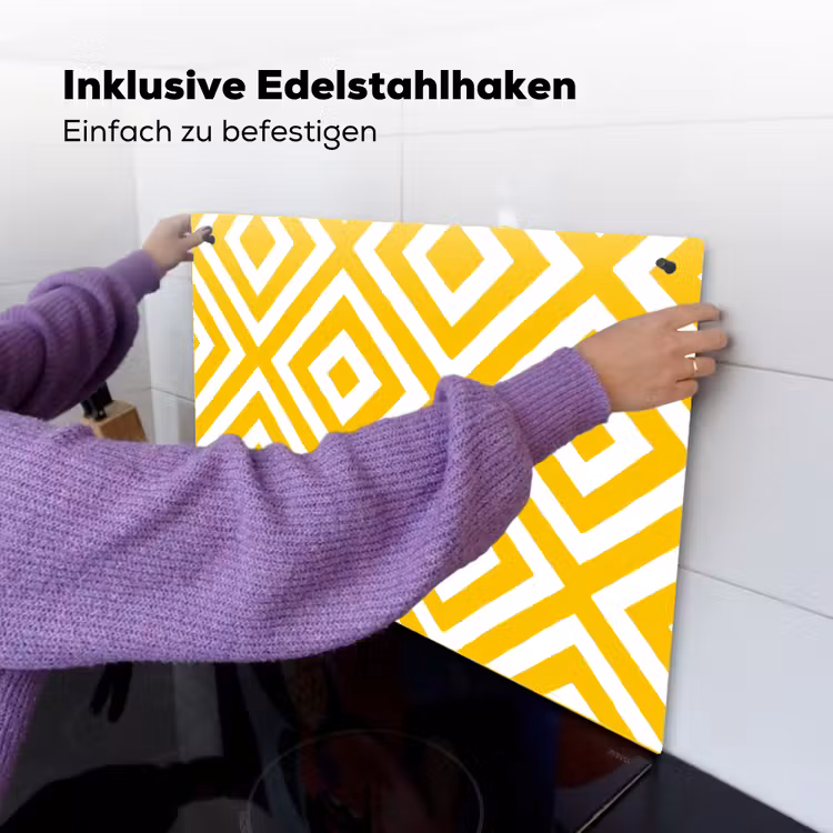 Geometrisch - Lijnen - Modern - Geel - Wit Inductie beschemer met haakjes klein 777 -ky-ophangen-de