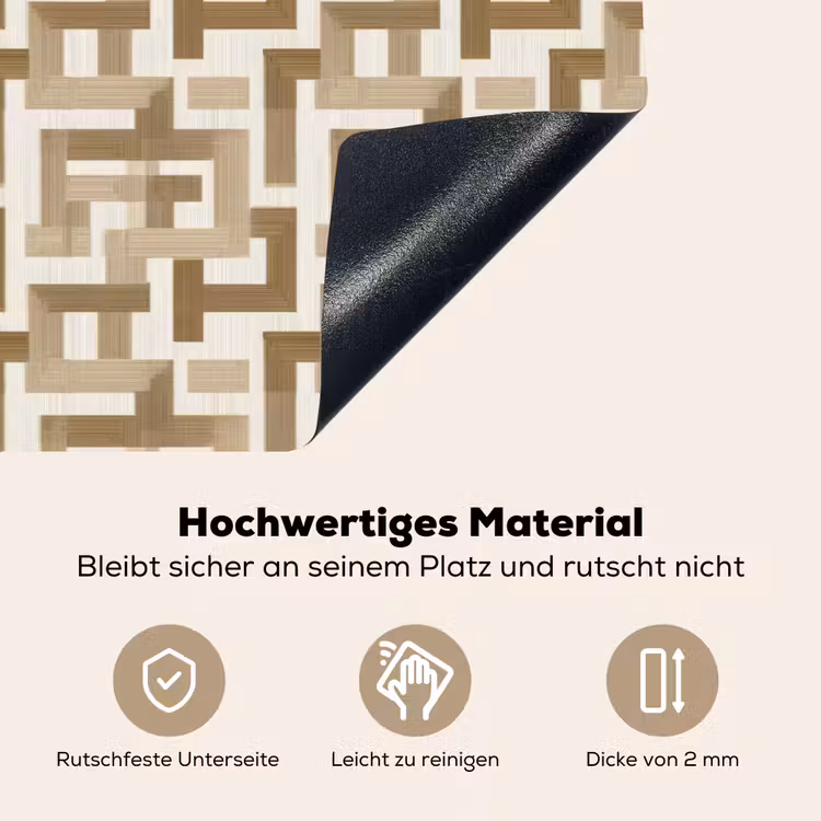 Geometrisch - Retro - Bruin Inductie beschemer met haakjes klein 777 -ky-onderkant-de