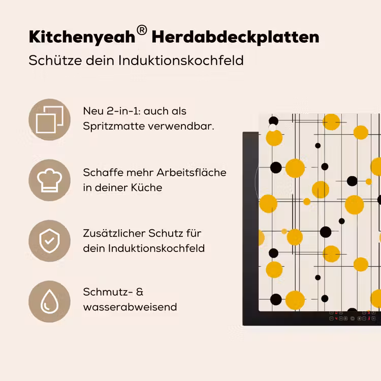 Geometrisch - Retro - Lijnen - Okergeel - Zwart Inductie beschemer met haakjes klein 777 -ky-usp-de
