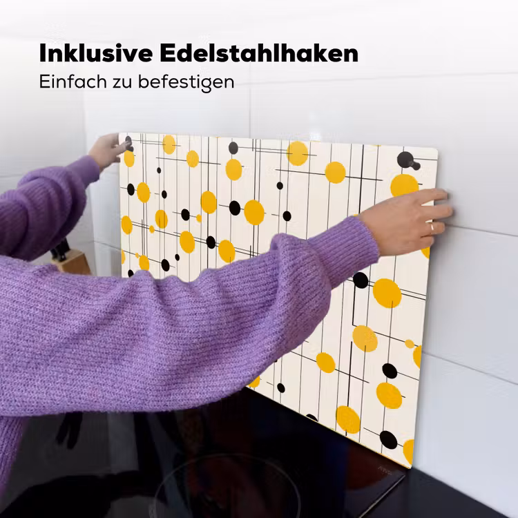 Geometrisch - Retro - Lijnen - Okergeel - Zwart Inductie beschemer met haakjes klein 777 -ky-ophangen-de