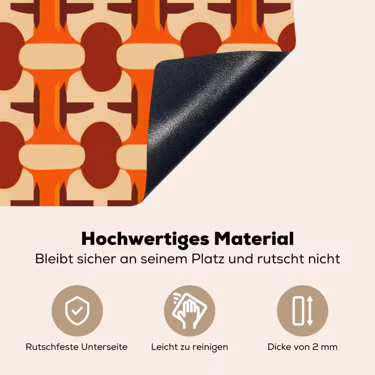 Geometrisch - Retro - Oranje Inductie beschemer met haakjes klein 777 -ky-onderkant-de