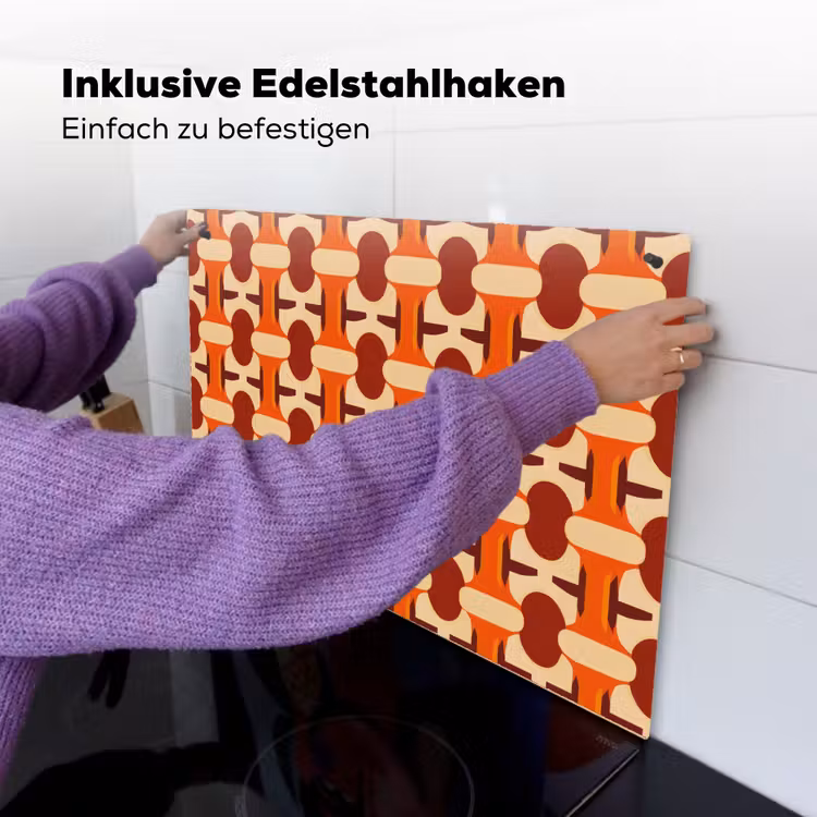 Geometrisch - Retro - Oranje Inductie beschemer met haakjes klein 777 -ky-ophangen-de