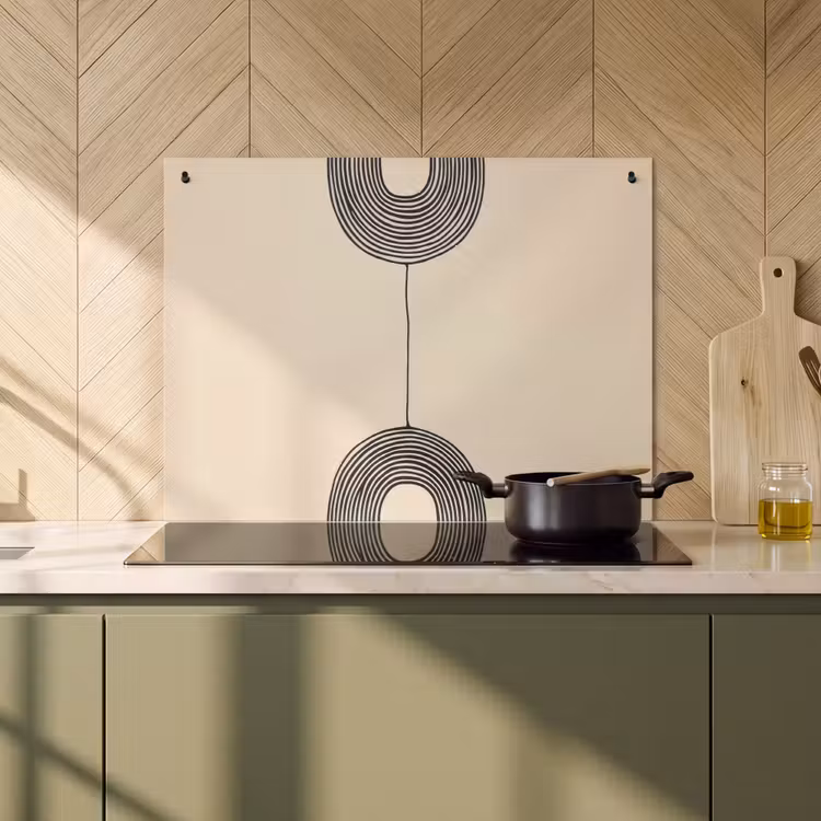 2-in-1 Herdabdeckplatte & Spritzschutz - Geometrische Bögen - Minimalistisch - Symmetrisch - Geometrische bogen - Minimalistisch - Symmetrisch Inductie beschemer met haakjes klein