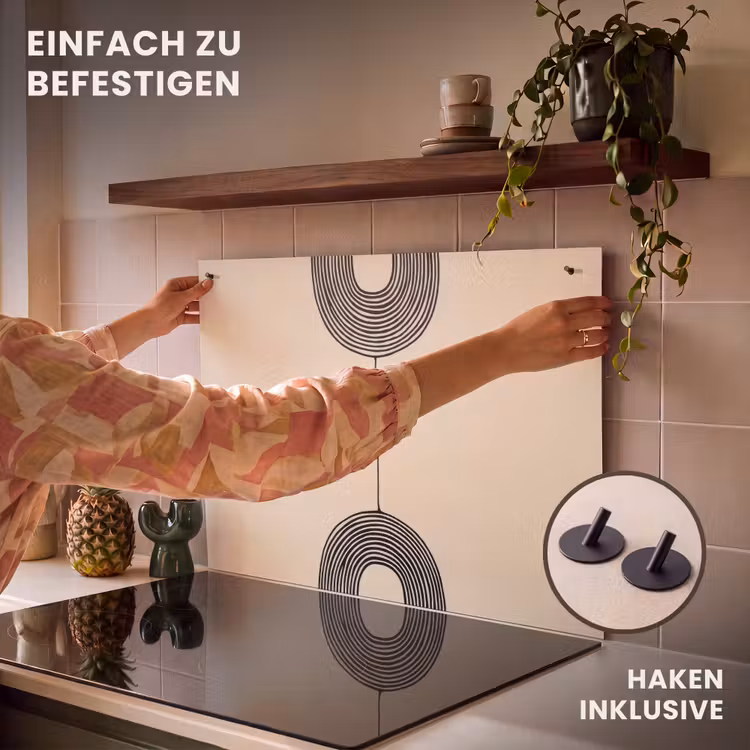 2-in-1 Herdabdeckplatte & Spritzschutz - Geometrische Bögen - Minimalistisch - Symmetrisch - Geometrische bogen - Minimalistisch - Symmetrisch Inductie beschemer met haakjes klein