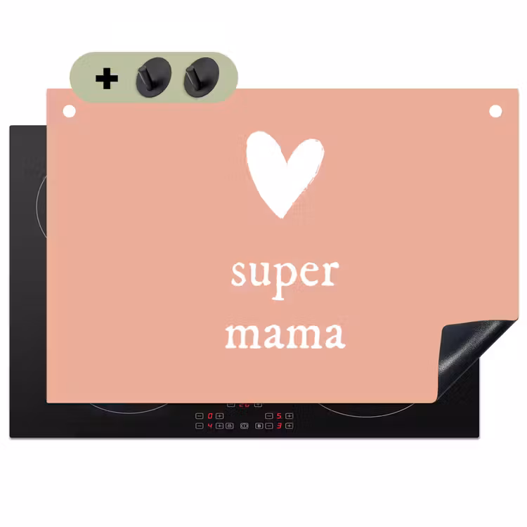 2-in-1 Herdabdeckplatte & Spritzschutz - Geschenk zum Muttertag super mum hellrosa/weiß - Presentje voor Moederdag super mama lichtroze/wit Inductie beschemer met haakjes klein