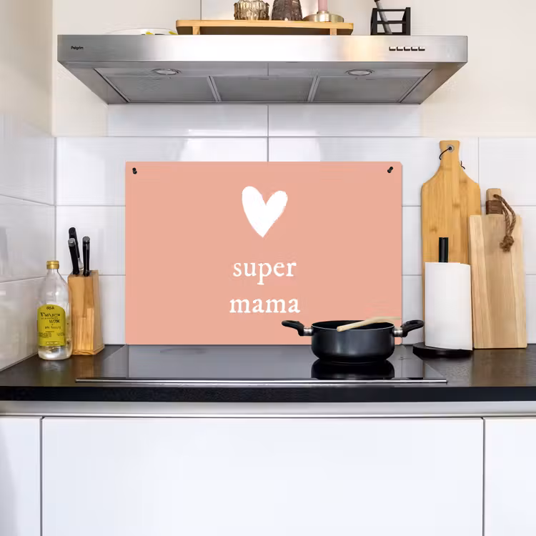 2-in-1 Herdabdeckplatte & Spritzschutz - Geschenk zum Muttertag super mum hellrosa/weiß - Presentje voor Moederdag super mama lichtroze/wit Inductie beschemer met haakjes klein