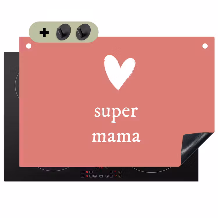 2-in-1 Herdabdeckplatte & Spritzschutz - Geschenk zum Muttertag super mum rosa/weiß - Presentje voor Moederdag super mama roze/wit Inductie beschemer met haakjes klein
