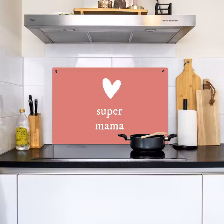 2-in-1 Herdabdeckplatte & Spritzschutz - Geschenk zum Muttertag super mum rosa/weiß - Presentje voor Moederdag super mama roze/wit Inductie beschemer met haakjes klein