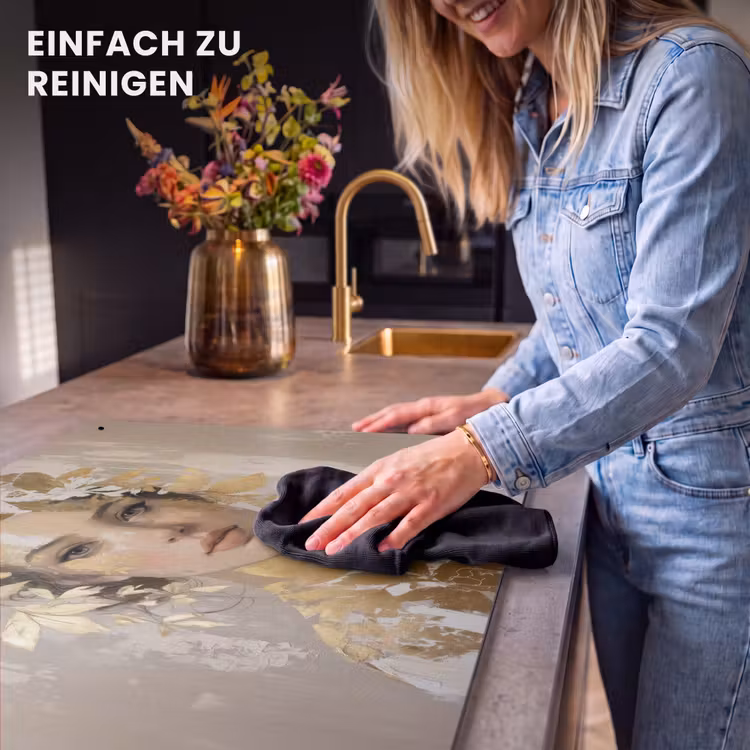 2-in-1 Herdabdeckplatte & Spritzschutz - Gesicht - Frau - Blätter - Gold — 5