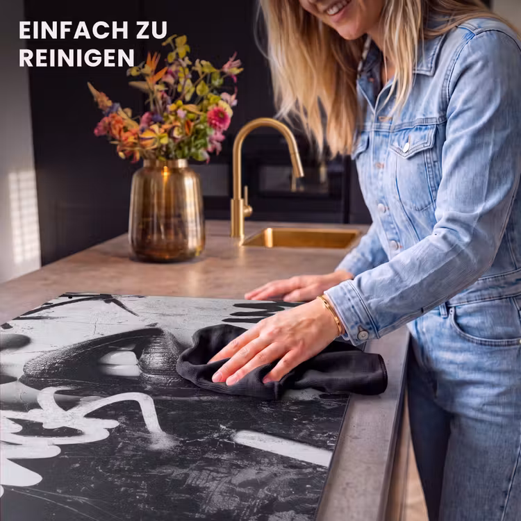2-in-1 Herdabdeckplatte & Spritzschutz - Gesicht - Mund - Graffiti - Schwarz - Gezicht - Mond - Graffiti - Zwart Inductie beschemer met haakjes klein