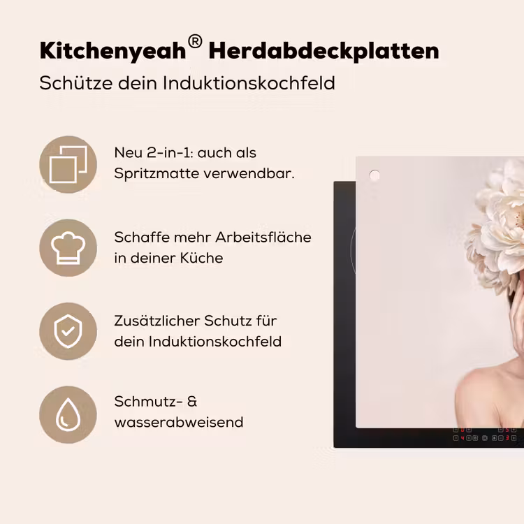 Gezicht - Pioenrozen - Crème Inductie beschemer met haakjes klein -ky-usp-de