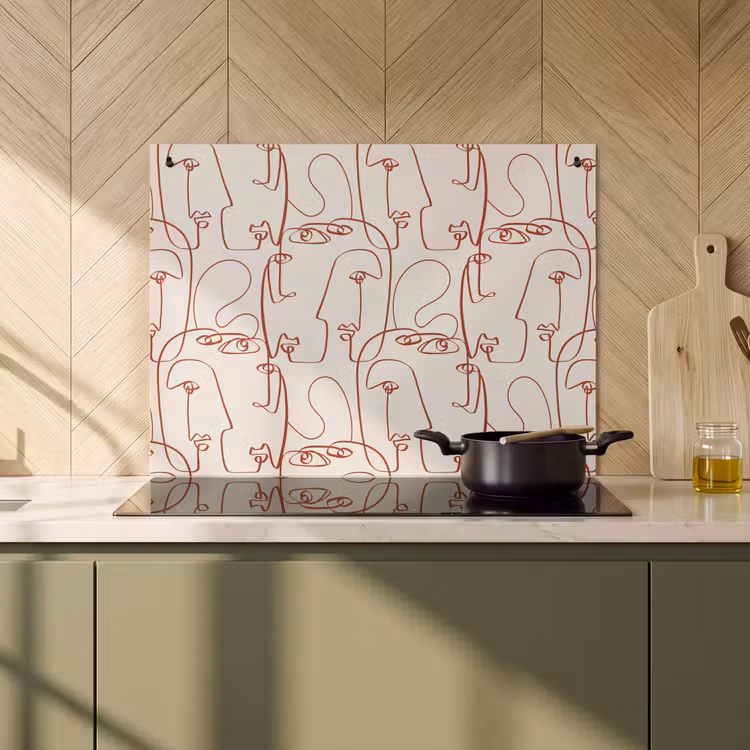 2-in-1 Herdabdeckplatte & Spritzschutz - Gesichter - Abstrakt - Rot - Beige - Gezichten - Abstract - Rood - Beige Inductie beschemer met haakjes klein 777