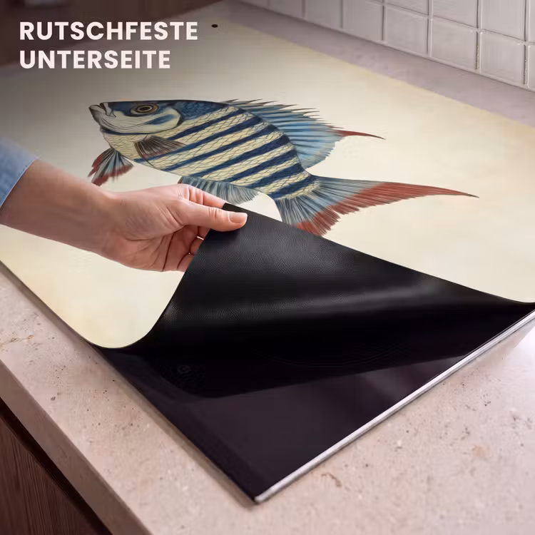 2-in-1 Herdabdeckplatte & Spritzschutz - Gestreift - Dunkelblau - Rückenflosse - Fisch — 4