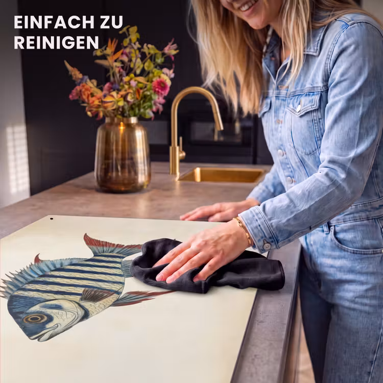 2-in-1 Herdabdeckplatte & Spritzschutz - Gestreift - Dunkelblau - Rückenflosse - Fisch — 5