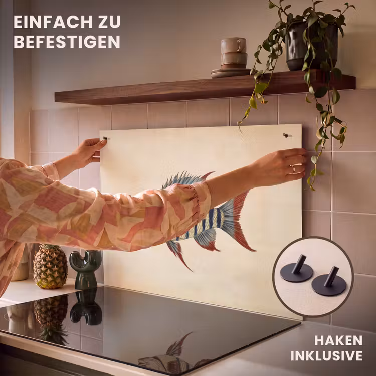 2-in-1 Herdabdeckplatte & Spritzschutz - Gestreift - Dunkelblau - Rückenflosse - Fisch — 7