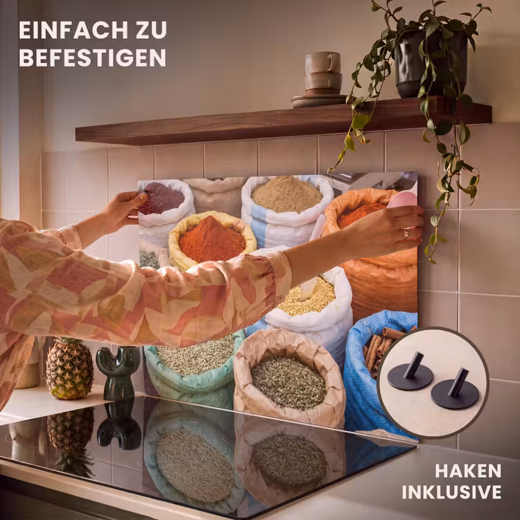 2-in-1 Herdabdeckplatte & Spritzschutz - Gewürze – Beutel – Markt - Kruiden - Zakken - Markt Inductie beschemer met haakjes klein