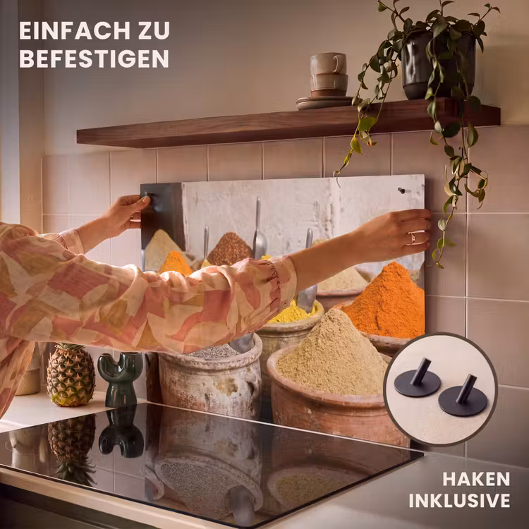 2-in-1 Herdabdeckplatte & Spritzschutz - Gewürze – Gläser – Orientalisch - Kruiden - Potten - Oosters Inductie beschemer met haakjes klein