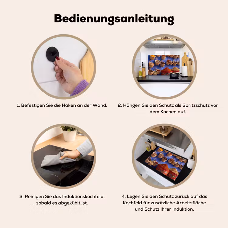 2-in-1 Herdabdeckplatte & Spritzschutz - Gewürze – Körbe – Markt - Kruiden - Manden - Markt Inductie beschemer met haakjes klein
