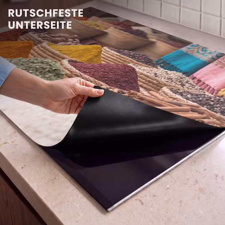 2-in-1 Herdabdeckplatte & Spritzschutz - Gewürze – Körbe – Orientalisch - Kruiden - Manden - Oosters Inductie beschemer met haakjes klein