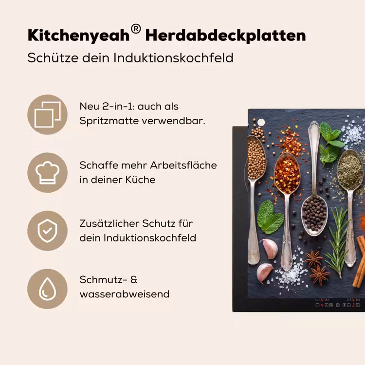 Kruiden - Lepels - Culinair - Kleurrijk - Sfeervol Inductie beschemer met haakjes klein -ky-usp-de