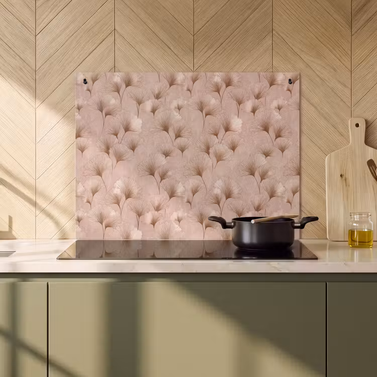 2-in-1 Herdabdeckplatte & Spritzschutz - Ginkgo - Muster - Rosa - Ginkgo - Patroon - Roze Inductie beschemer met haakjes klein 777