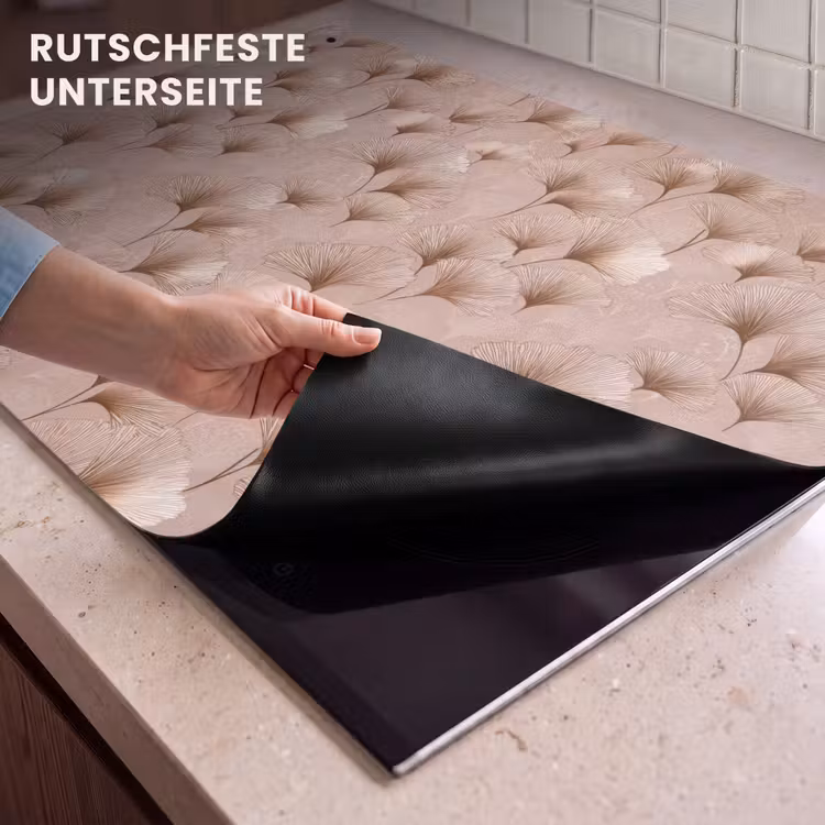 2-in-1 Herdabdeckplatte & Spritzschutz - Ginkgo - Muster - Rosa - Ginkgo - Patroon - Roze Inductie beschemer met haakjes klein 777