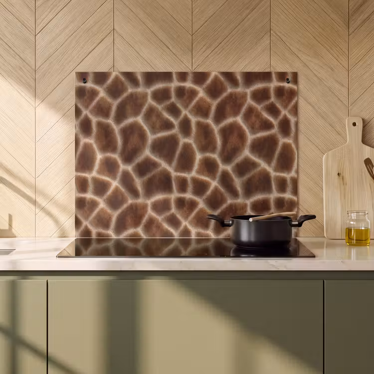 2-in-1 Herdabdeckplatte & Spritzschutz - Giraffe – Braun – Fell - Giraf - Bruin - Vacht Inductie beschemer met haakjes klein 777