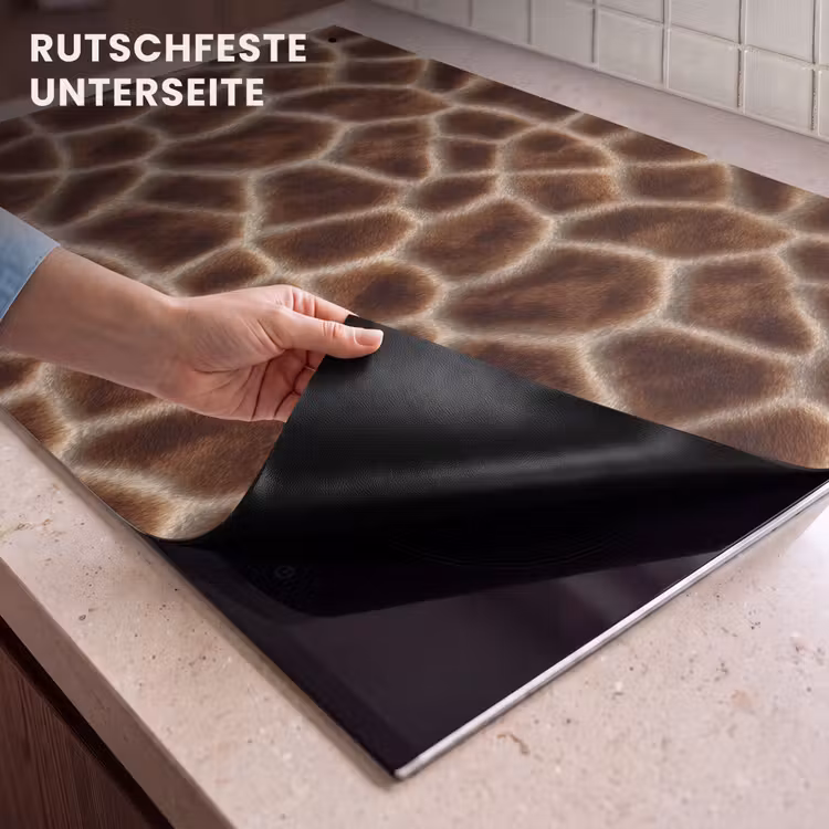 2-in-1 Herdabdeckplatte & Spritzschutz - Giraffe – Braun – Fell - Giraf - Bruin - Vacht Inductie beschemer met haakjes klein 777