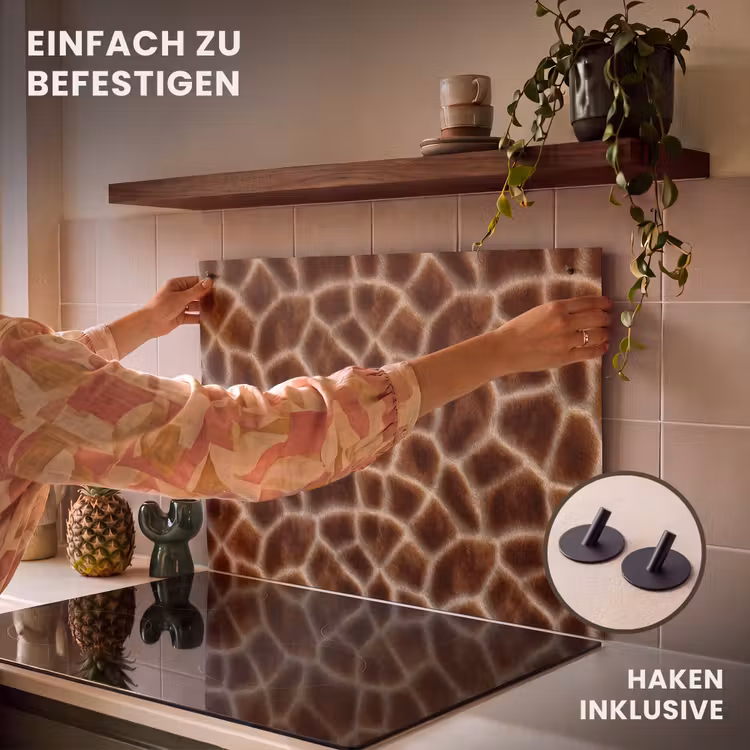 2-in-1 Herdabdeckplatte & Spritzschutz - Giraffe – Braun – Fell - Giraf - Bruin - Vacht Inductie beschemer met haakjes klein 777