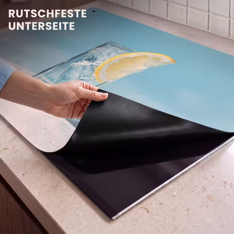 2-in-1 Herdabdeckplatte & Spritzschutz - Glas - Eiswürfel - Zitrone - Glas - ijsblokjes - Citroen Inductie beschemer met haakjes klein