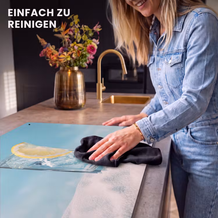 2-in-1 Herdabdeckplatte & Spritzschutz - Glas - Eiswürfel - Zitrone - Glas - ijsblokjes - Citroen Inductie beschemer met haakjes klein