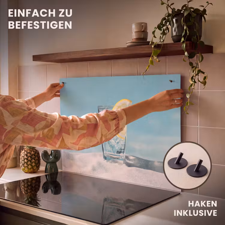 2-in-1 Herdabdeckplatte & Spritzschutz - Glas - Eiswürfel - Zitrone - Glas - ijsblokjes - Citroen Inductie beschemer met haakjes klein